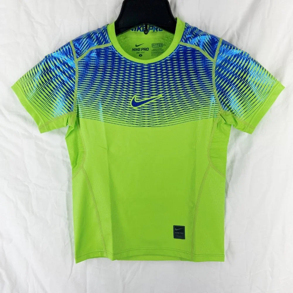 Nike Pro Dri-Fit Boys Neon Yellow Green Fitted Training T-Shirt Size S - Picture 5 of 10